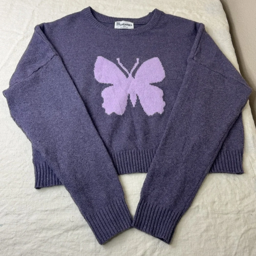 PURPLE BUTTERFLY SWEATER Womens Size Med Slouchy Dolman Sleeves Soft Girl Spring
